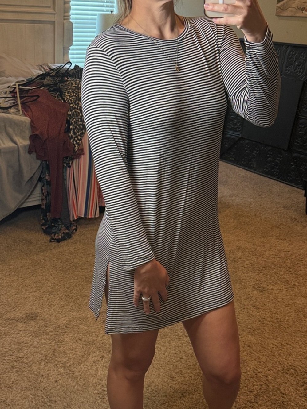 Old Navy Black & White Striped Mini Shift Dress